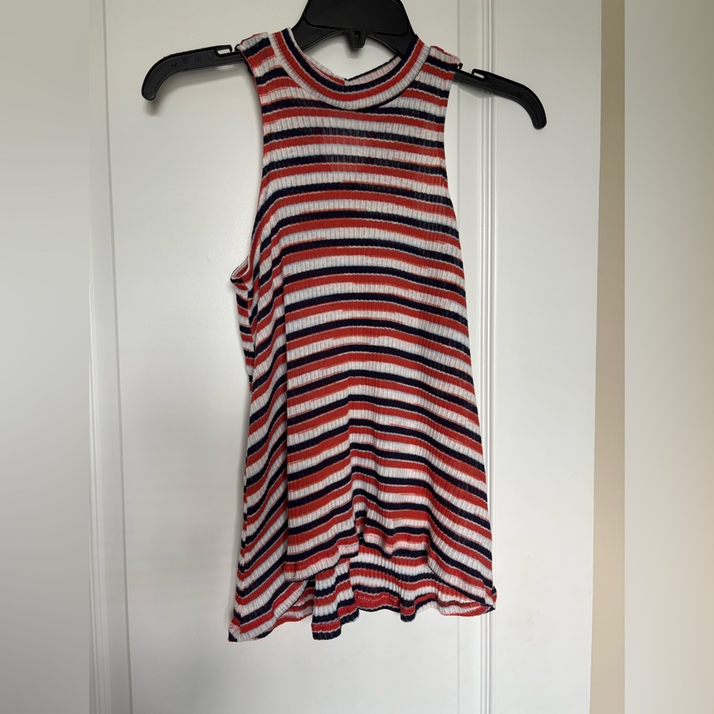 Almost Famous Orange, Navy and White Ribbed Tank Top